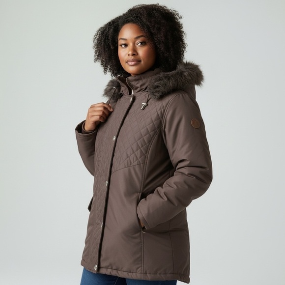 Woman Within Jackets & Blazers - Woman Within Plus Size Faux Fur Down Parka Coat Brown Size Large #1985